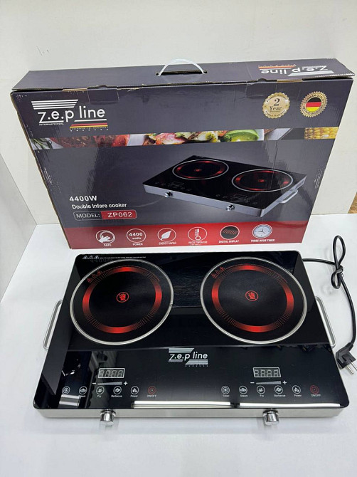 Плита двухконфорочная инфракрасная электрическая настольная Zepline ZP-062 4400 Вт черная Київ - зображення 4