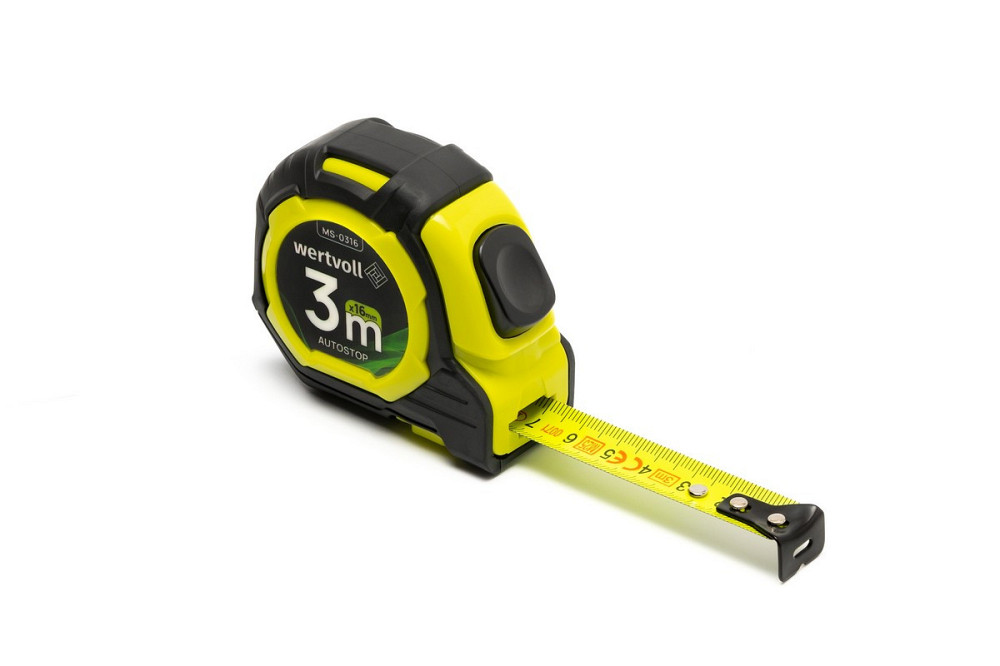 Рулетка WERTVOLL 3 м х 16 мм две кнопки AUTOSTOP покрытие TPR нейлоновое покрытие противоскользящий  Харків - зображення 1