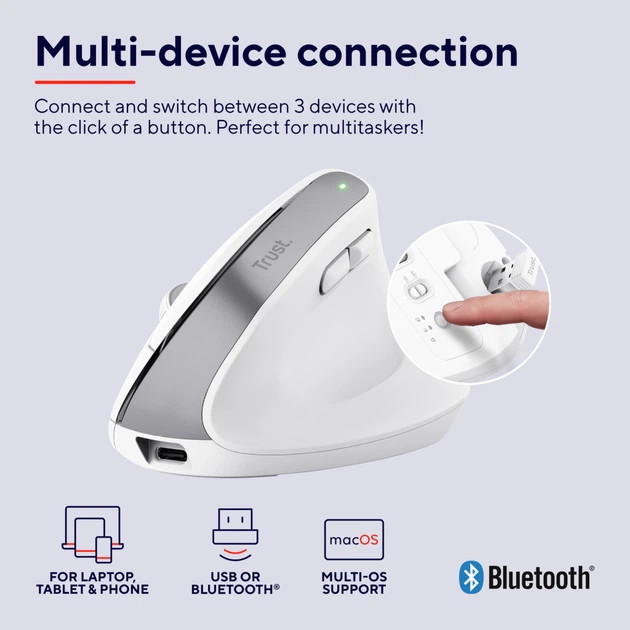 Мышь компьютерная безпроводная Trust Bayo Multidevice Ergonomic White 25399_TRUST белая Київ - зображення 10