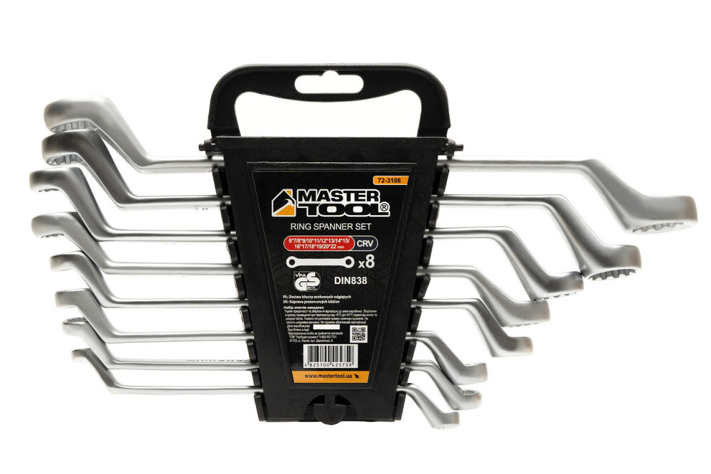 Ключи накидные MASTERTOOL SATIN FINISH набор 8 шт (6–20/22 мм) CrV DIN 838 72-3108 Харьков - изображение 1