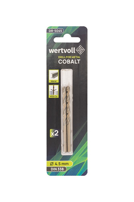 Сверло для металла WERTVOLL HSS 4.5х80 мм COBALT DIN 338 набор 2 шт DR-5045 Харьков - изображение 3