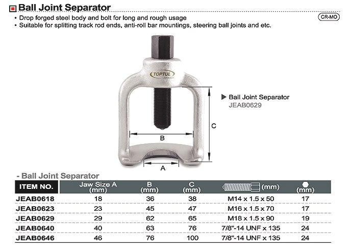 Съемник рулевых тяг и шаровых опор 29х62х65 мм TOPTUL JEAB0629 Харків - зображення 2