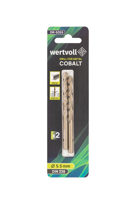 Сверло для металла WERTVOLL HSS 5.5х93 мм COBALT DIN 338 набор 2 шт DR-5055 Харків - зображення 3
