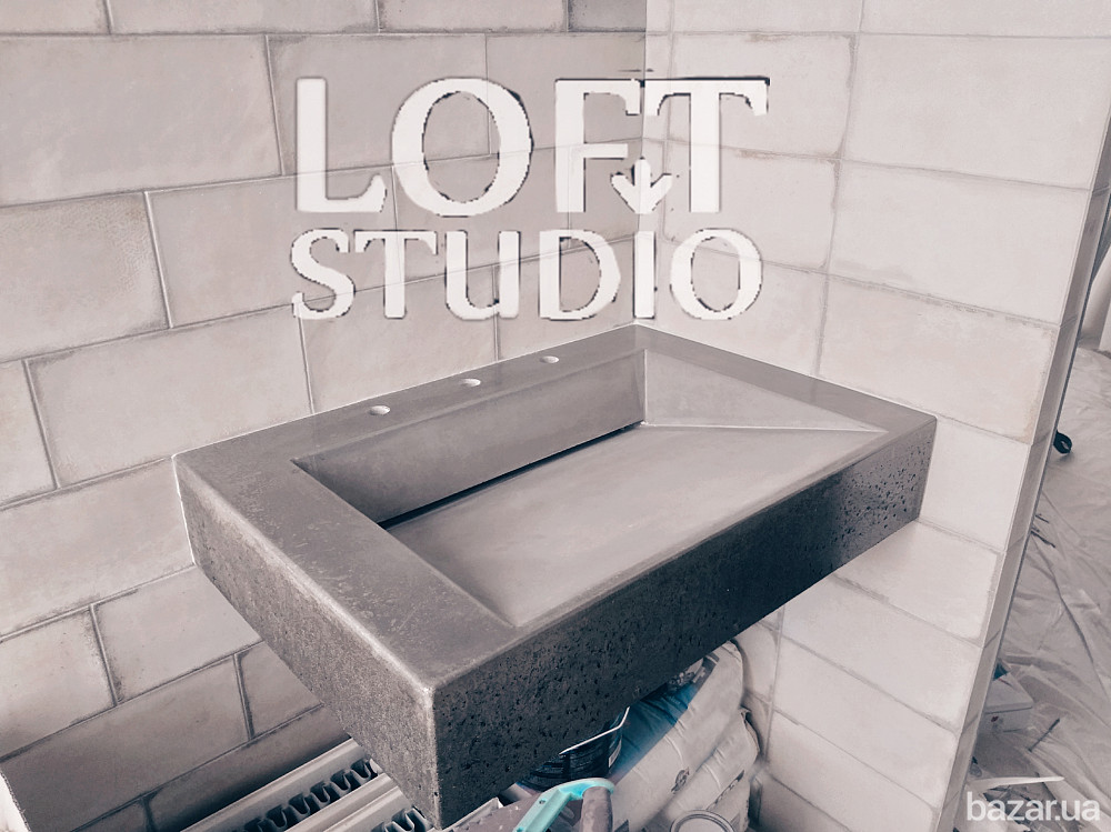 Умывальник бетонный круглый, квадратный, самостоячий, подвесной, из бетона лофт белый серый черный Одеса - зображення 7