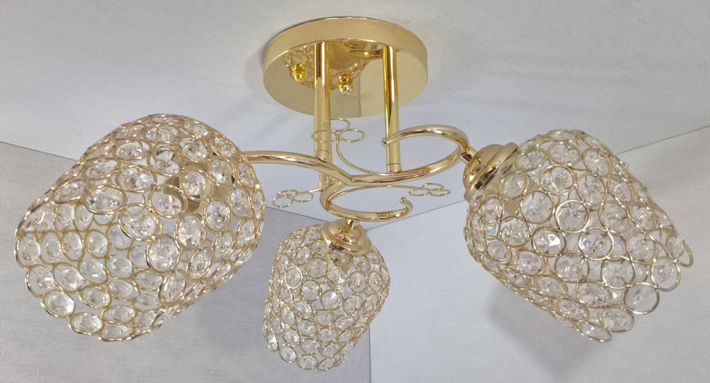 Люстра стельова на 3 лампочки 2229/3B-gd Золото 26х43х43 см. Київ - зображення 1