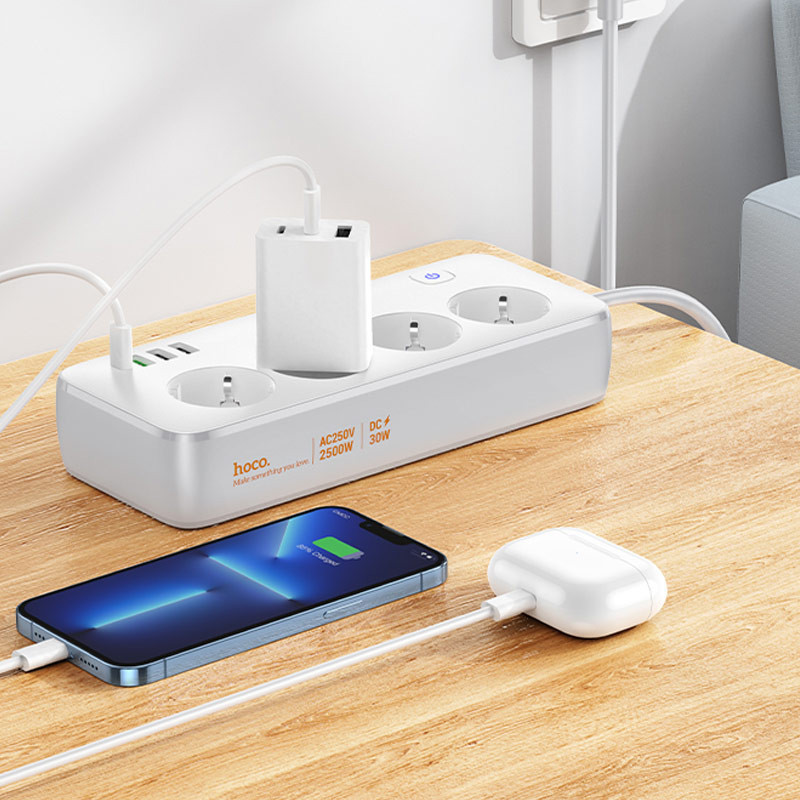 Удлинитель Hoco AC22 Sunlight (PD30W/1C/3A/4xSocket) (1.5m) Херсон - изображение 5