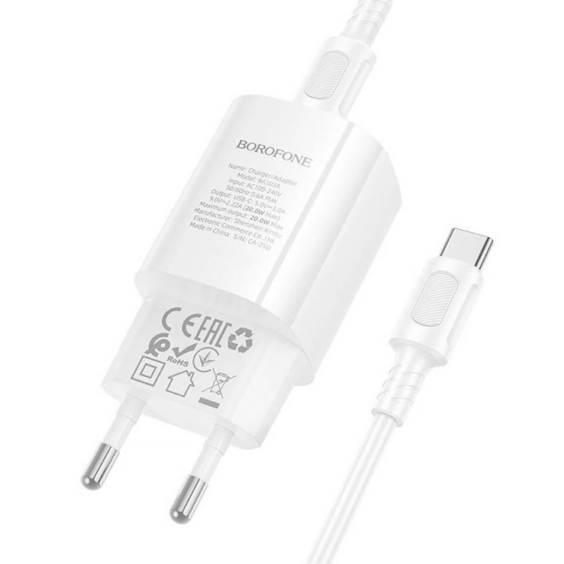 СЗУ Borofone BA103A Pudding PD20W (1USB-C) + кабель Type-C to Type-C Херсон - изображение 4