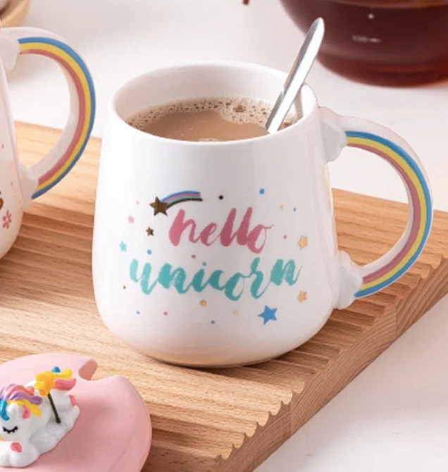 Кухоль з кришкою і ложкою Єдиноріг Hello unicorn 5697 420 мл Київ - зображення 1