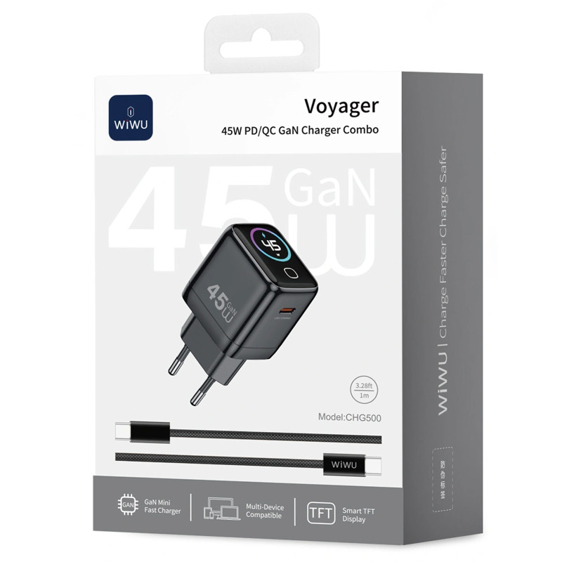 СЗУ WIWU CHG500 Voyager PD45W (1USB-C) + кабель Type-C to Type-C Херсон - изображение 4