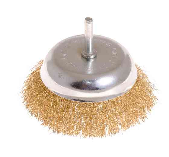 Щетка торцевая MASTERTOOL из латунированной рифленой проволоки Ø 100 мм со стержнем ¼" 19-7410 Харьков