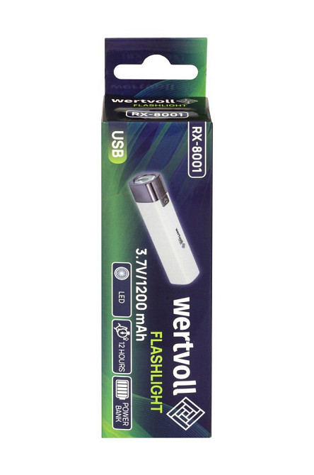 Фонарь WERTVOLL 3 режима LED Li-ion 1200 mAh/t 7000 K/80 lum powerbank ABS 122х25 мм WHITE RX-8001 Харьков - изображение 9