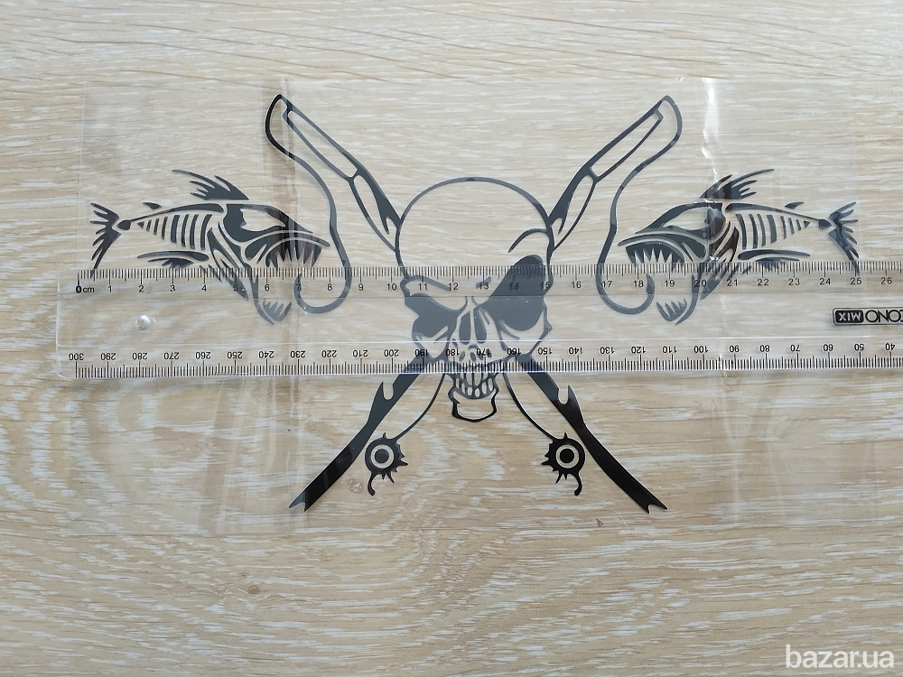 Наклейка на авто Рыбаловный череп Чёрная Бориспіль - зображення 2