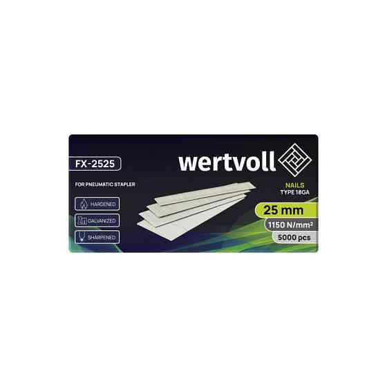 Гвоздь закаленный для пневмостеплера WERTVOLL тип 18GA 25 мм/1.0х1.25 мм 5000 шт FX-2525 Харків