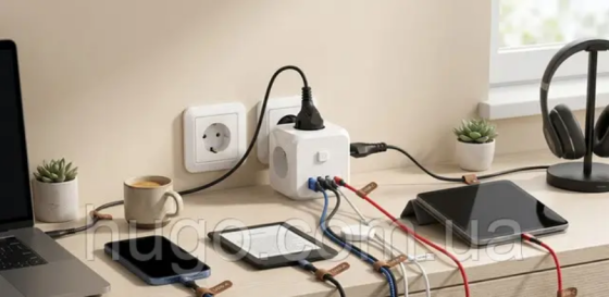 Мережевий фільтр трійник 4000 Вт, (3хUSB, 1хType-C, 3х220В) / Розгалужувач електричний / Трійник з ю Одесса