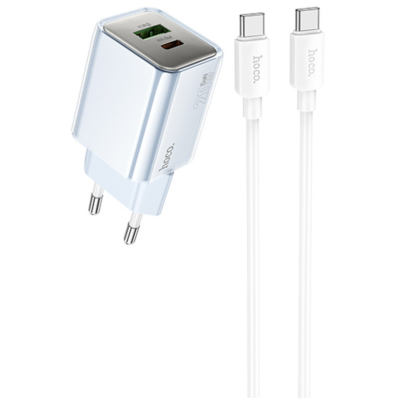 СЗУ Hoco N46 Glorious PD20W+QC3.0 (1USB-A/1C) + кабель Type-C to Type-C Херсон - зображення 1