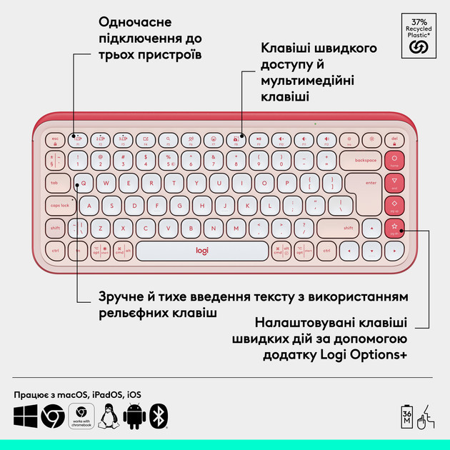 Клавиатура компьютерная безпроводная Logitech POP Icon Keys Rose L920-013073 розовая Київ - зображення 6