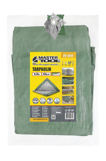 Тент универсальный MASTERTOOL TARPAULIN 8 × 10 м двухсторонний 130 г/м² Green/Silver 89-1810 Харьков - изображение 8