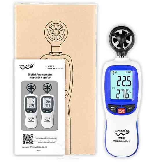 Цифровой крыльчатый анемометр 0,3-30м/с, -10-45°C WINTACT WT82 Харьков