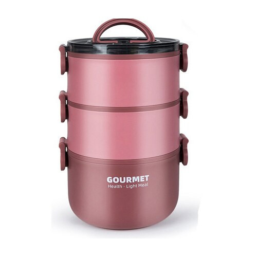 Ланч бокс триярусний харчовий 11053 2000 мл рожевий Київ - зображення 1