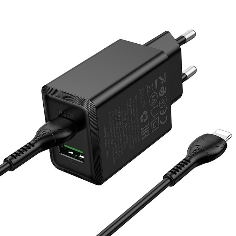 СЗУ Hoco N71 Nuevo PD30W+QC3.0 (1USB-A/1C) + кабель Type-C to Lightning Херсон - изображение 4