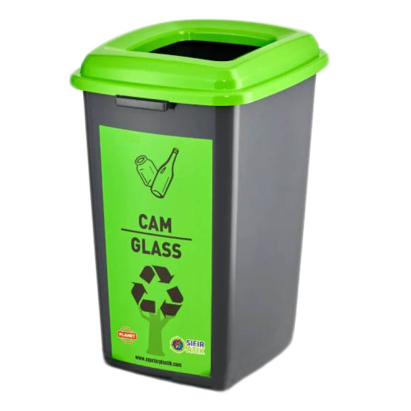 Бак для сортировки мусора 50 л Planet "Стекло" антрацитовый-зеленый 20308 Київ - зображення 1