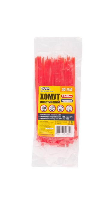 Хомут нейлоновый MASTERTOOL 2.5х150 мм 100 шт красный 20-1710 Харків - зображення 2