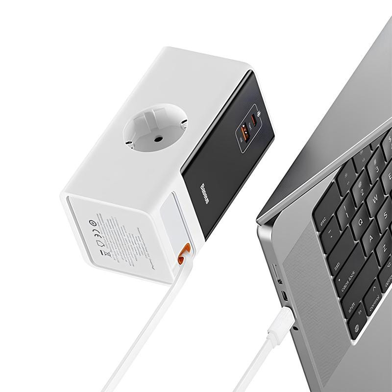 СЗУ Baseus OS PowerCombo Digital PowerStrip+Retractable-C 65W (1USB-A/1C/2Socket) (1.5m) (PSLR000) Херсон - зображення 4