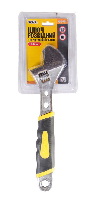 Ключ разводной MASTERTOOL 300 мм 0-47 мм переставляемая губка CrV рукоятка с двухкомпонентной наклад Харків - зображення 2