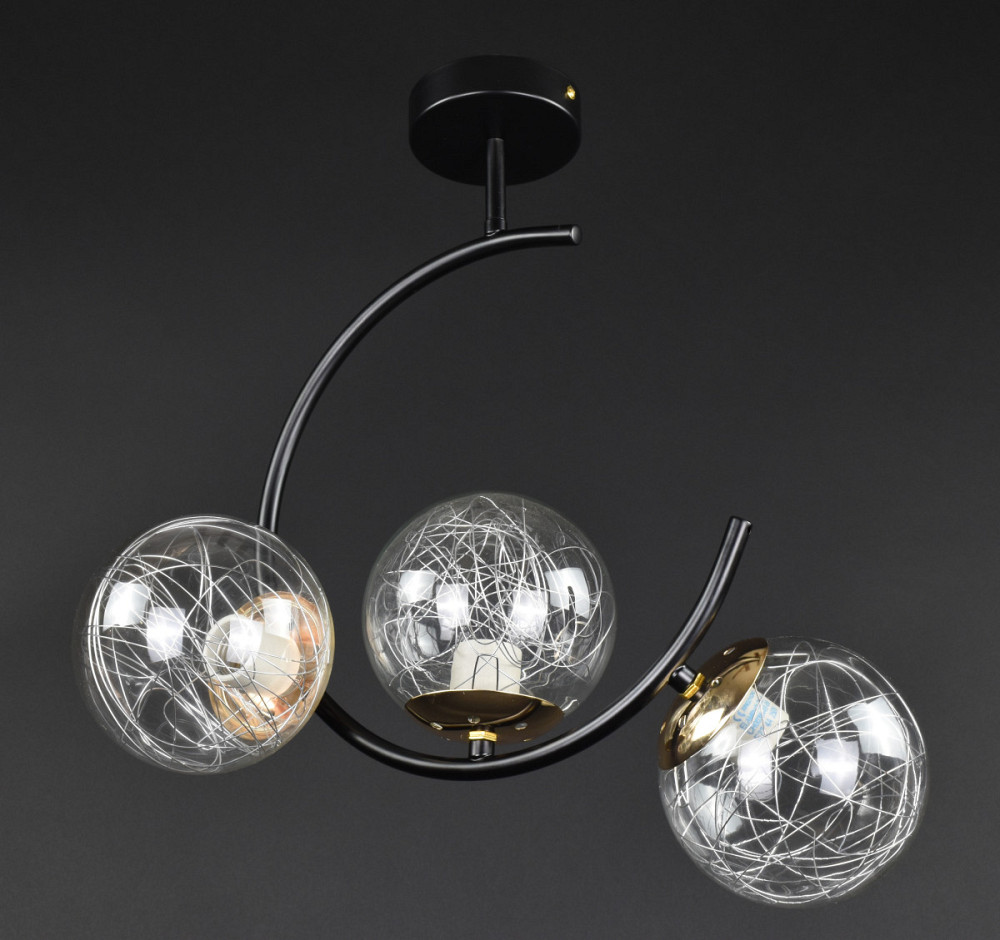 Люстра стельова на 3 лампочки 068/3-bk-cl Чорний 45х24х40 см. Київ - зображення 1