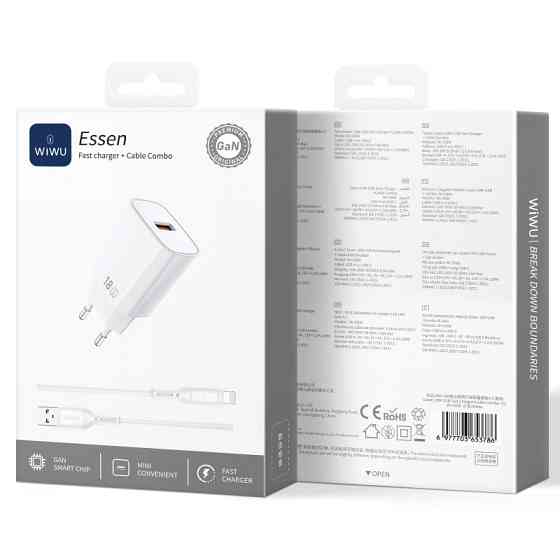 СЗУ WIWU G006 Essen QC3.0 18W GaN (1USB-A) + кабель USB to Lightning Херсон