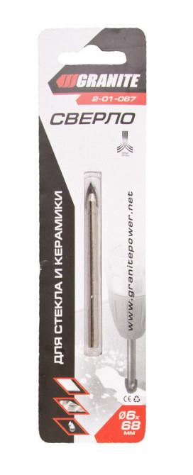 Сверло-пика для стекла и керамики GRANITE 6х68 мм 2-01-067 Харьков - изображение 1