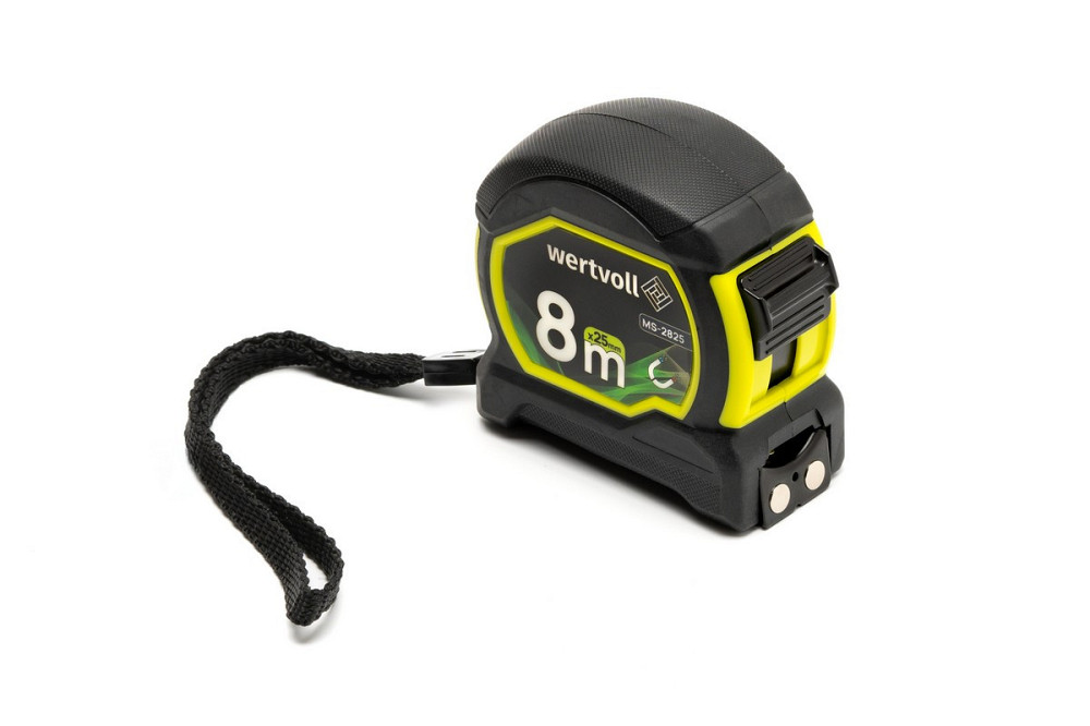 Рулетка WERTVOLL 8 м х 25 мм с магнитами фиксатор полотна покрытие TPR нейлоновое покрытие MS-2825 Харків - зображення 2