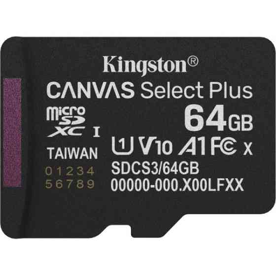 Карта пам'яті Kingston Canvas Select Plus microSDXC 64GB UHS-I R100MB/s (SDCS3/64GBSP) Харків