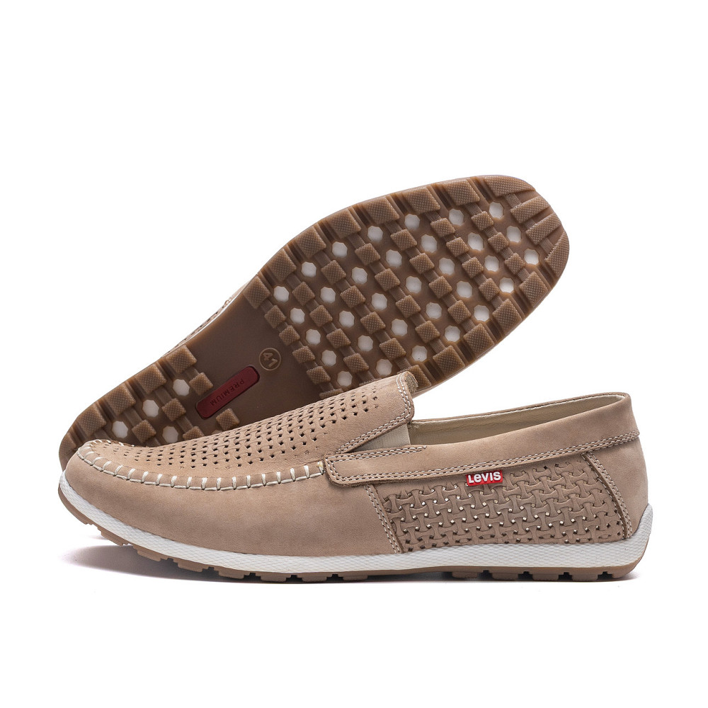 Мужские летние кожаные мокасины  LS перфорация Beige Київ - зображення 1