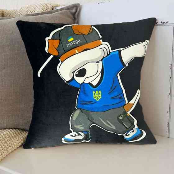 Подушка патріотична 3D "Пес Патрон Вірний оберіг України" 2711_D 12746 35х35 см чорна Киев