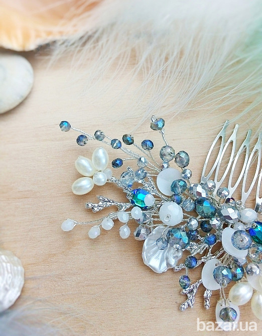 Подводный мир набор авторских украшений серьги и гребень заколка море ракушка кораллы Луцк - изображение 7