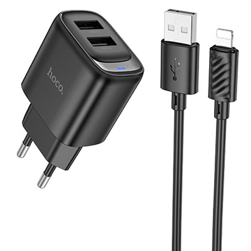 СЗУ Hoco C141A Smart 2.1A (2USB-A) + кабель USB to Lightning Херсон - зображення 1