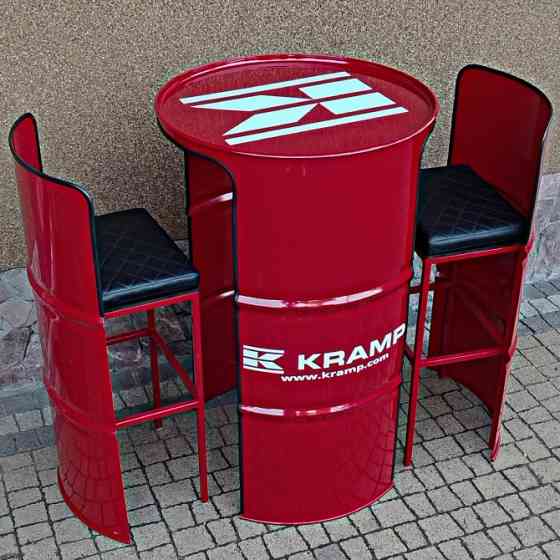 Промо-стол из металлической бочки + 2 барных стула | Брендированный барный стол Київ