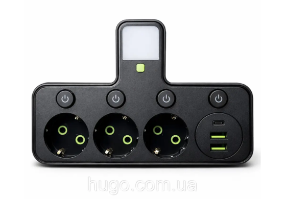 Мережевий фільтр з підсвічуванням 3 розетки, 2500Вт (2хUSB + Type-C) J24U / Трійник у розетку. Одеса
