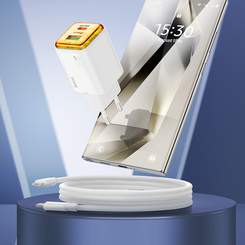 СЗУ Hoco N53 Monsoon PD30W+QC3.0 (1USB-A/1C) + кабель Type-C to Type-C Херсон - изображение 3