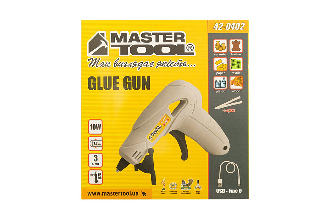 Пистолет клеевой аккумуляторный MASTERTOOL Ø 7.2 мм DC 3.7V 2200 mAh «Капля-Стоп» 42-0402 Харків - зображення 8