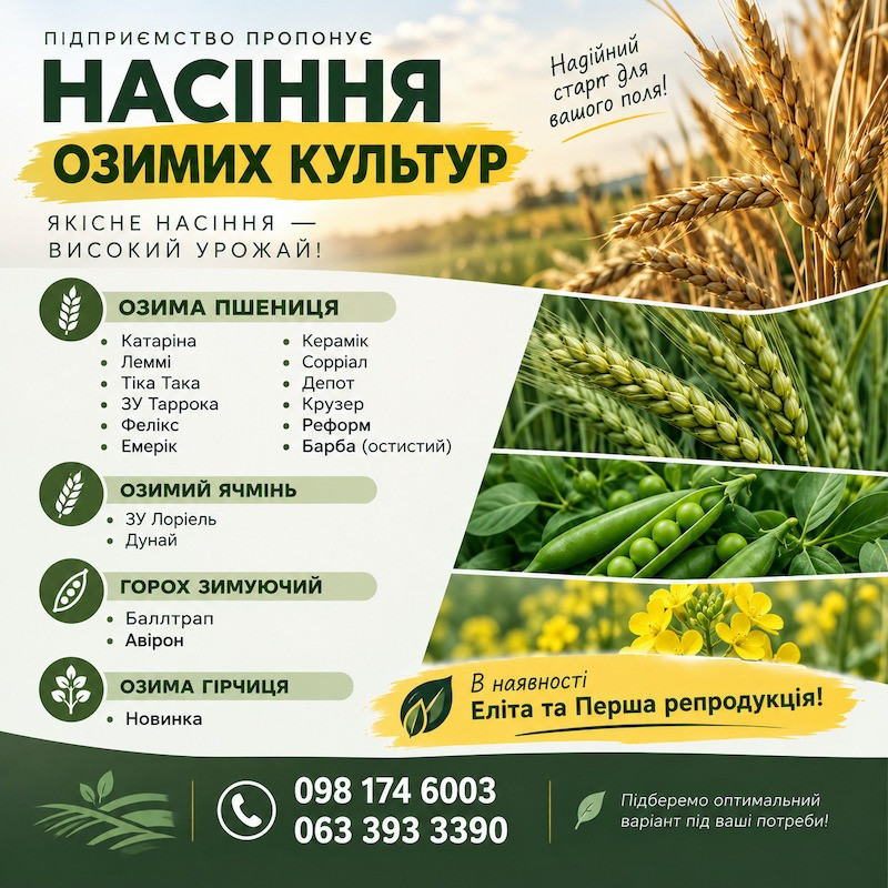 Посівний матеріал озимих культур: Еліта та Перша репродукція Черкаси - зображення 1