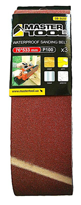 Лента шлифовальная MASTERTOOL зерно 100 76×533 мм 3 шт 08-3410 Харків - зображення 1