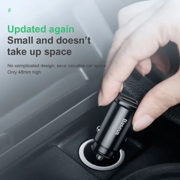 Автомобільний зарядний пристрій Baseus Square Metal QC 2USB 3.0 30W Black (CCALL-DS01) Харьков - изображение 2