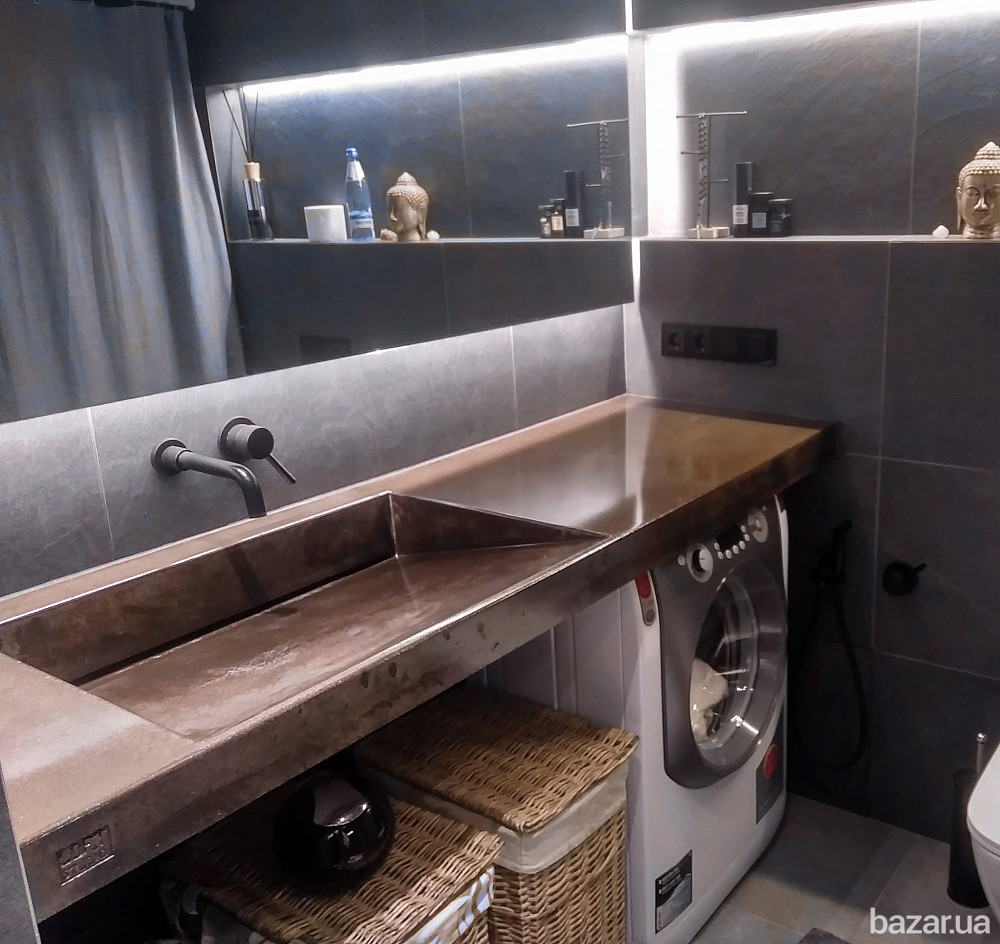 Умывальник бетонный круглый, квадратный, самостоячий, подвесной, из бетона лофт белый серый черный Одеса - зображення 8