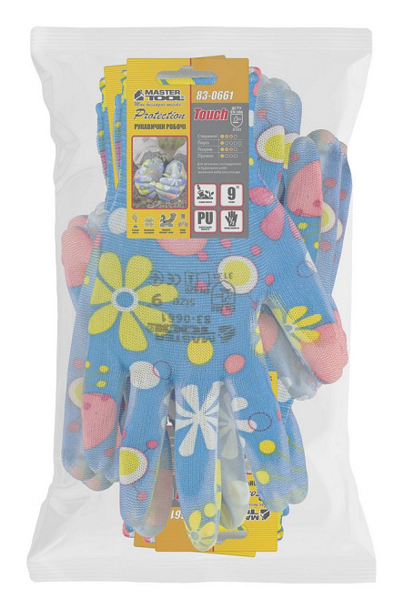 Перчатки бесшовные трикотажные MASTERTOOL "Василек" с полиуретановым покрытием ладони 9" 17-20 г под Харьков - изображение 2