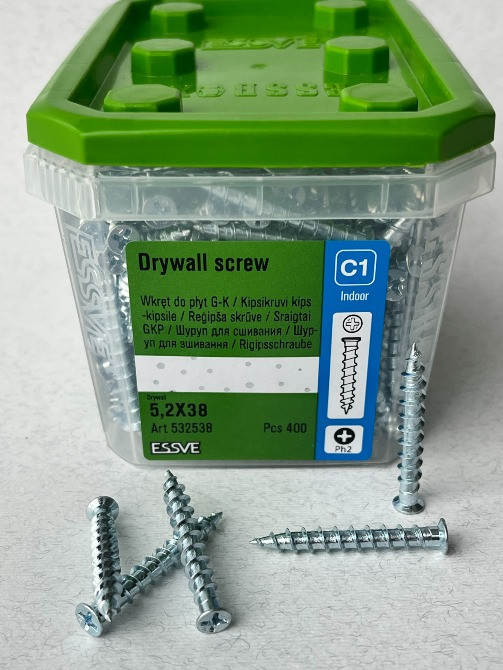 Гвинт для зшивання гіпсокартону ESSVE 5,2×38мм, PH2, оцинкований 400шт. Арт. 532538 Винница - изображение 2