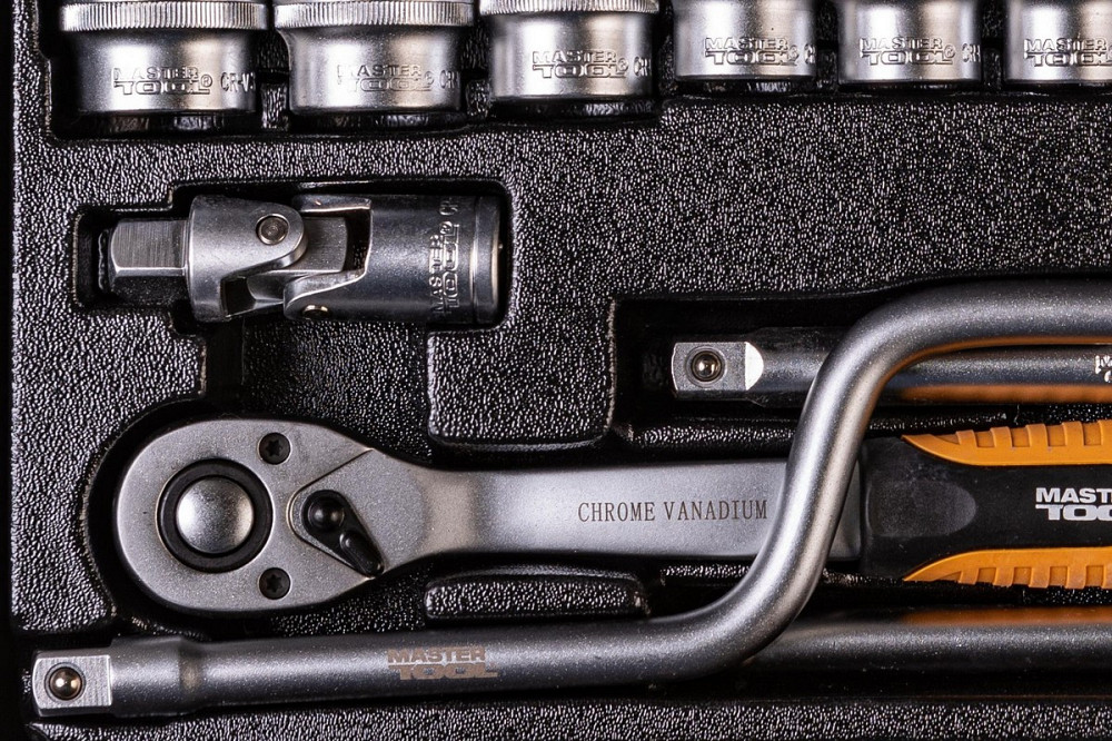 Набор инструментов MASTERTOOL PROFI ½" 24 шт 10-32 мм гнутый вороток CrV50BV30 металлический кейс 78 Харьков - изображение 4