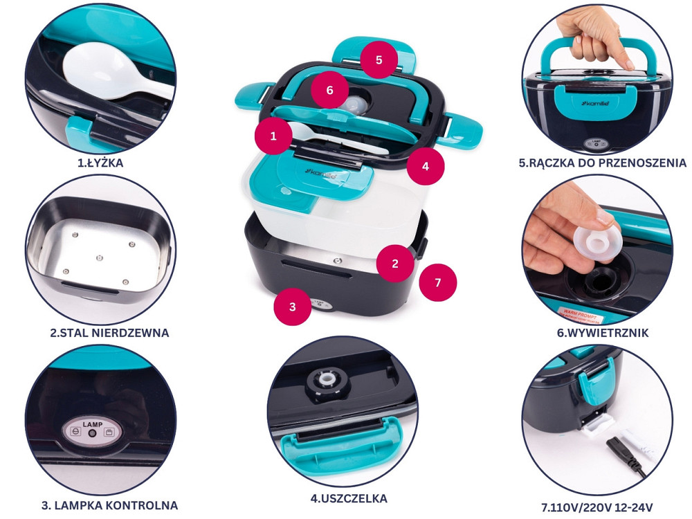 Ланч-бокс электрический с подогревом Кamille от 220В 1л т.серый Одесса - изображение 8