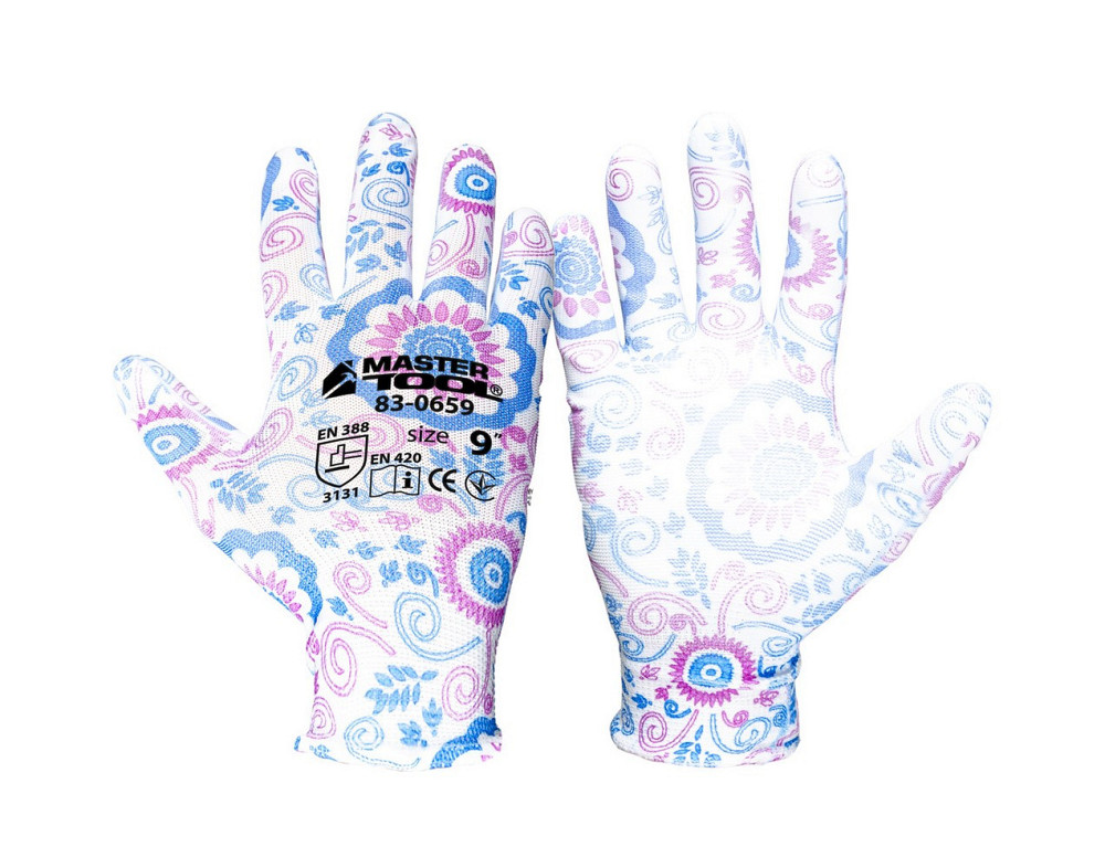 Перчатки бесшовные трикотажные MASTERTOOL "Незабудка" с полиуретановым покрытием ладони 9" 17-20 г 8 Харьков - изображение 1